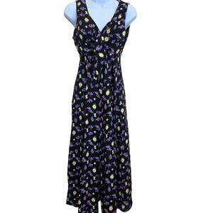 Robbie Bee vintage Maxi Dress Floral Purple Yellow Sleeveless Button Front tie 6